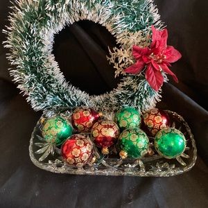 Vintage Christmas ornaments red green and gold Victoria Collection original box